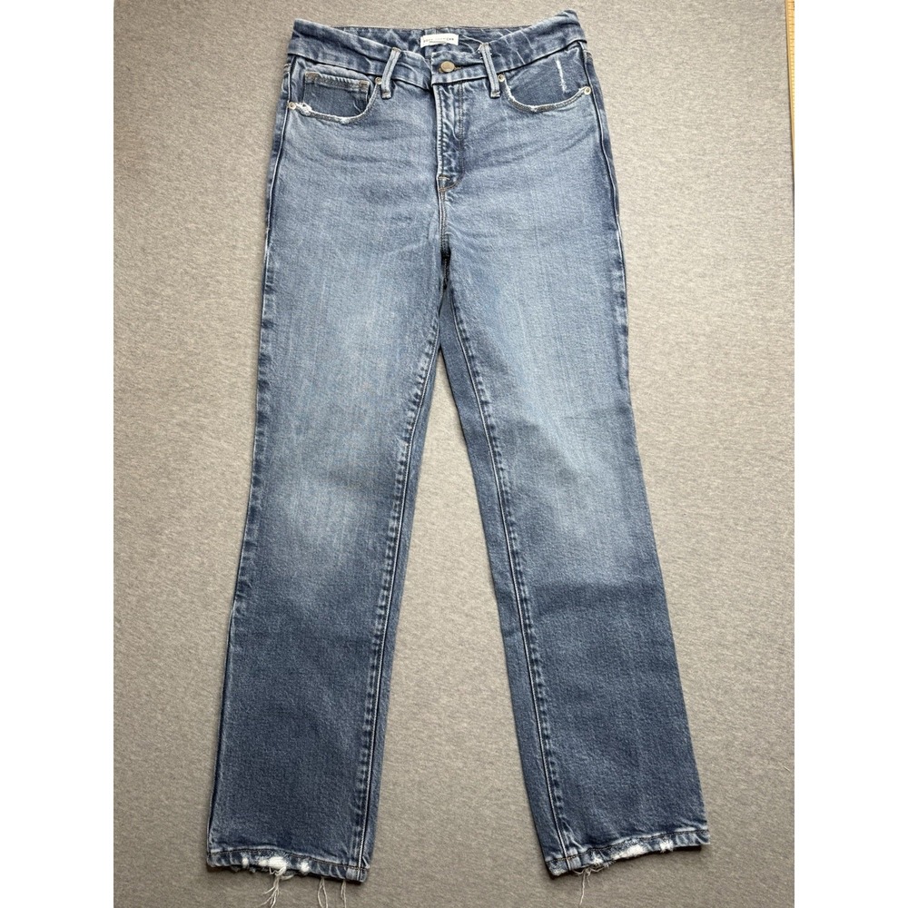 Good American High-Rise Straight Leg Jeans in Light Blue Wash